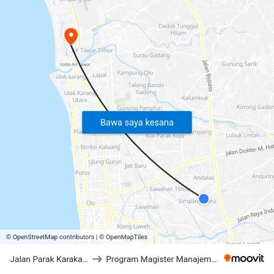 Jalan Parak Karakah, 16 to Program Magister Manajemen Unp map