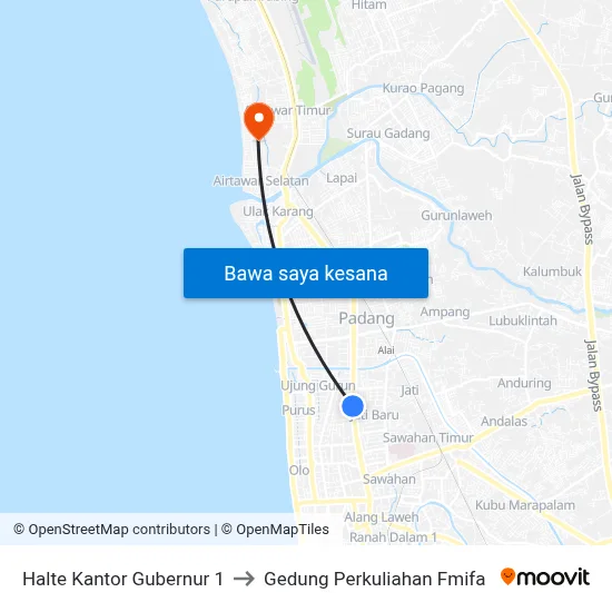 Halte Kantor Gubernur 1 to Gedung Perkuliahan Fmifa map
