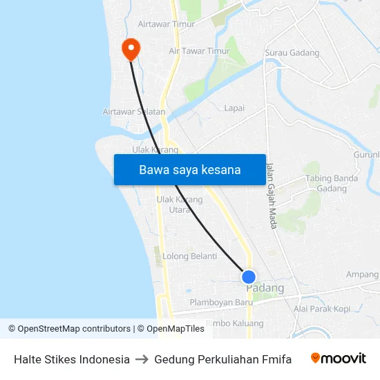 Halte Stikes Indonesia to Gedung Perkuliahan Fmifa map