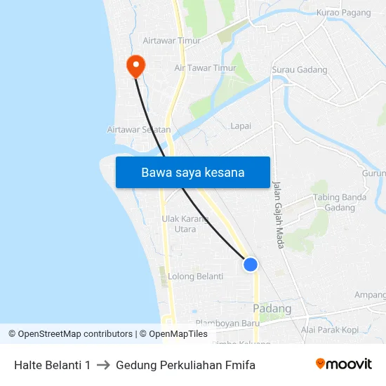 Halte Belanti 1 to Gedung Perkuliahan Fmifa map