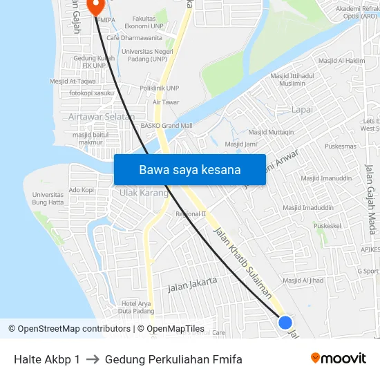 Halte Akbp 1 to Gedung Perkuliahan Fmifa map