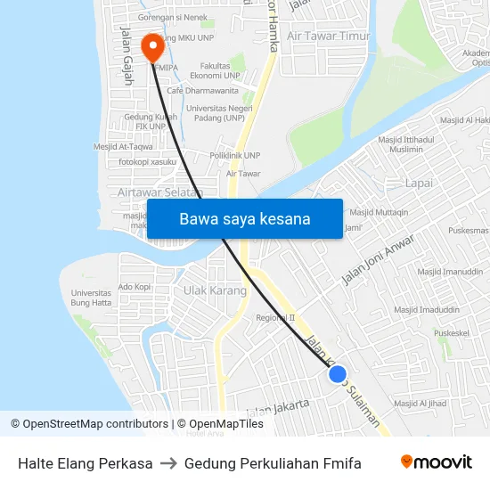 Halte Elang Perkasa to Gedung Perkuliahan Fmifa map