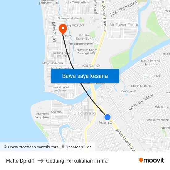 Halte Dprd 1 to Gedung Perkuliahan Fmifa map