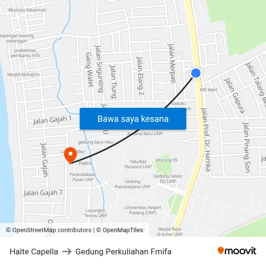 Halte Capella to Gedung Perkuliahan Fmifa map