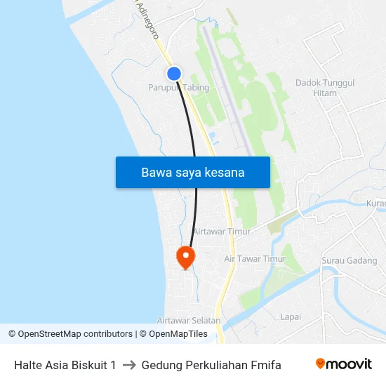 Halte Asia Biskuit 1 to Gedung Perkuliahan Fmifa map