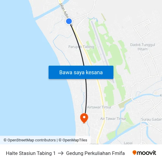 Halte Stasiun Tabing 1 to Gedung Perkuliahan Fmifa map