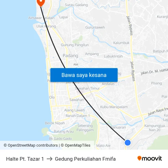 Halte Pt. Tazar 1 to Gedung Perkuliahan Fmifa map