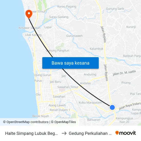 Halte Simpang Lubuk Begalung I to Gedung Perkuliahan Fmifa map