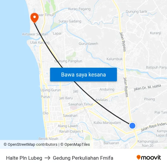 Halte Pln Lubeg to Gedung Perkuliahan Fmifa map