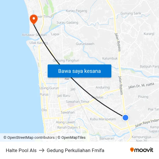 Halte Pool Als to Gedung Perkuliahan Fmifa map