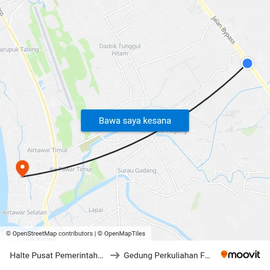 Halte Pusat Pemerintahan I to Gedung Perkuliahan Fmifa map