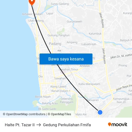 Halte Pt. Tazar II to Gedung Perkuliahan Fmifa map
