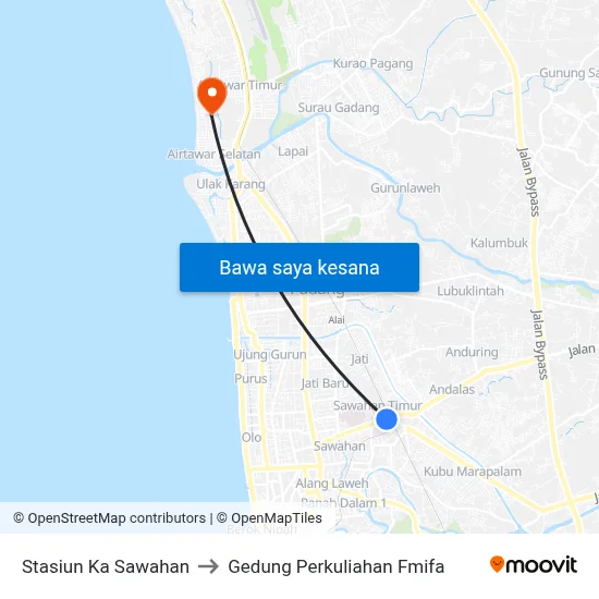 Stasiun Ka Sawahan to Gedung Perkuliahan Fmifa map