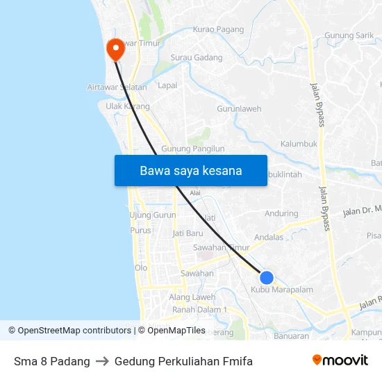Sma 8 Padang to Gedung Perkuliahan Fmifa map