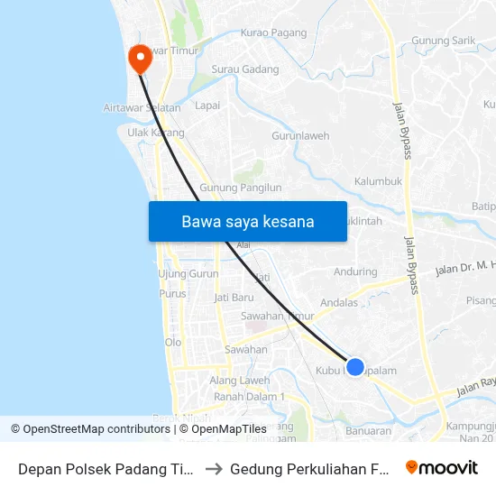 Depan Polsek Padang Timur to Gedung Perkuliahan Fmifa map