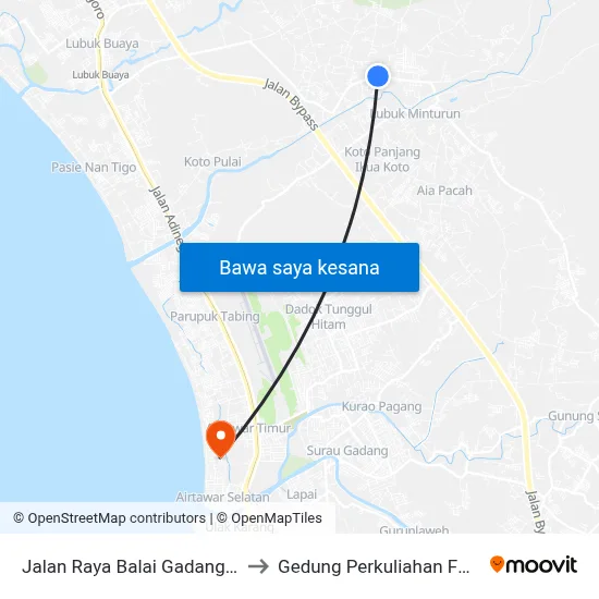 Jalan Raya Balai Gadang, 12 to Gedung Perkuliahan Fmifa map