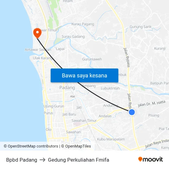 Bpbd Padang to Gedung Perkuliahan Fmifa map
