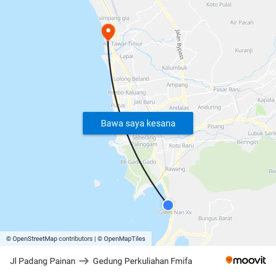 Jl Padang Painan to Gedung Perkuliahan Fmifa map