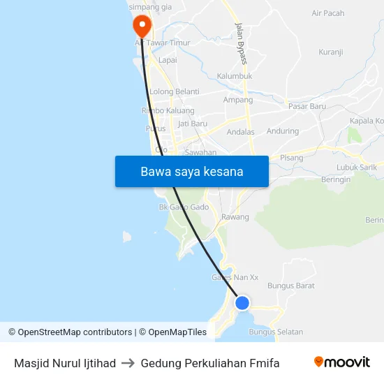 Masjid Nurul Ijtihad to Gedung Perkuliahan Fmifa map