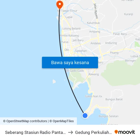 Seberang Stasiun Radio Pantai Teluk Bayur to Gedung Perkuliahan Fmifa map