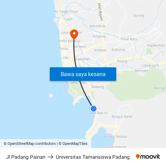 Jl Padang Painan to Universitas Tamansiswa Padang map