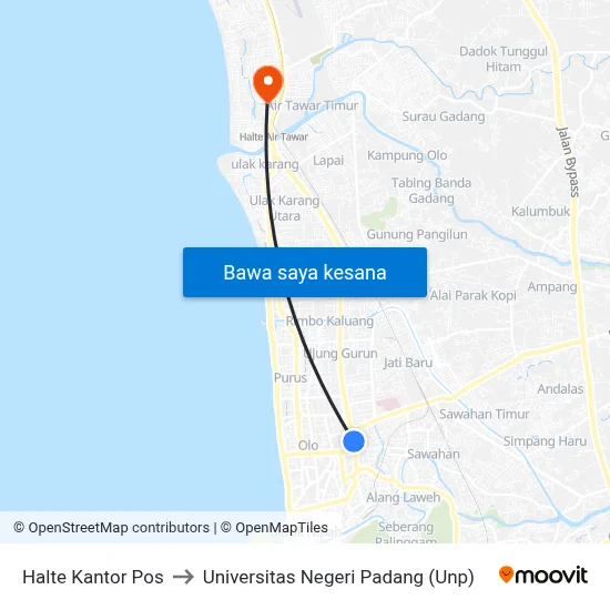 Halte Kantor Pos to Universitas Negeri Padang (Unp) map