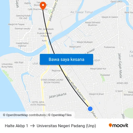 Halte Akbp 1 to Universitas Negeri Padang (Unp) map