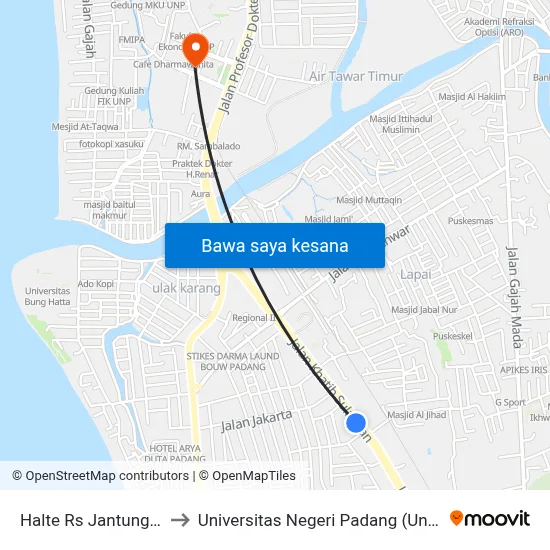 Halte Rs Jantung 1 to Universitas Negeri Padang (Unp) map