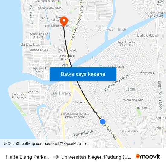 Halte Elang Perkasa to Universitas Negeri Padang (Unp) map