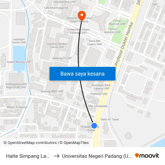 Halte Simpang Labor to Universitas Negeri Padang (Unp) map