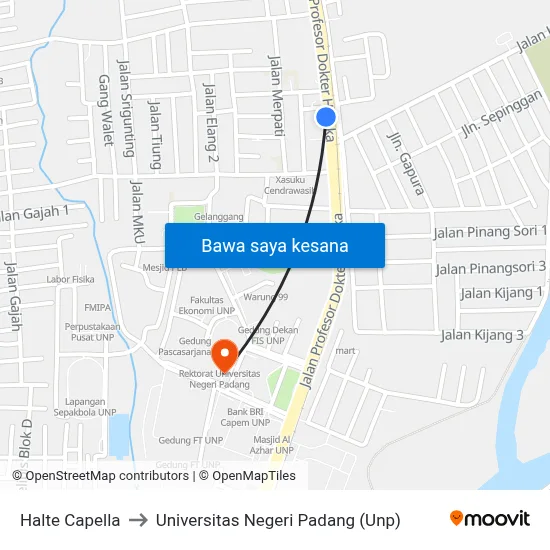 Halte Capella to Universitas Negeri Padang (Unp) map