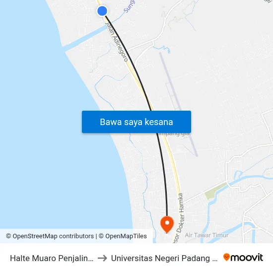 Halte Muaro Penjalinan 1 to Universitas Negeri Padang (Unp) map