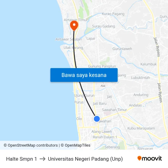 Halte Smpn 1 to Universitas Negeri Padang (Unp) map