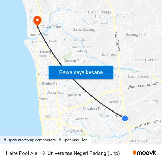 Halte Pool Als to Universitas Negeri Padang (Unp) map