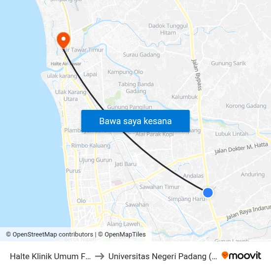 Halte Klinik Umum Fitria to Universitas Negeri Padang (Unp) map