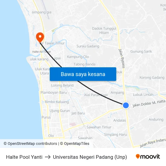 Halte Pool Yanti to Universitas Negeri Padang (Unp) map