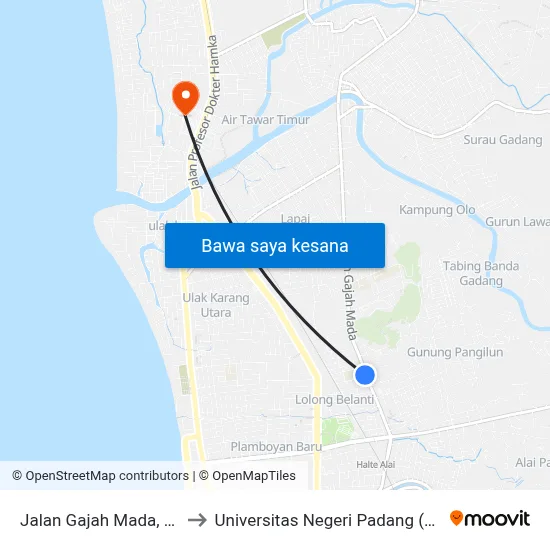 Jalan Gajah Mada, 13a to Universitas Negeri Padang (Unp) map