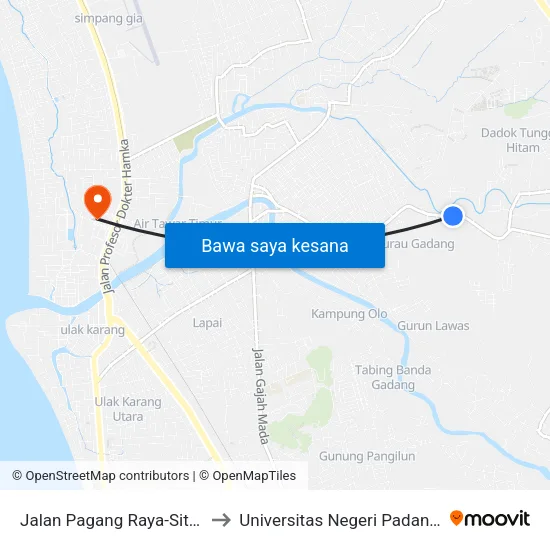 Jalan Pagang Raya-Siteba, 35 to Universitas Negeri Padang (Unp) map