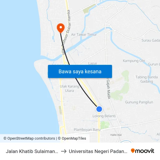 Jalan Khatib Sulaiman, 36kel to Universitas Negeri Padang (Unp) map