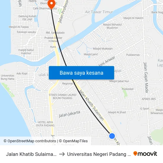 Jalan Khatib Sulaiman, 53 to Universitas Negeri Padang (Unp) map