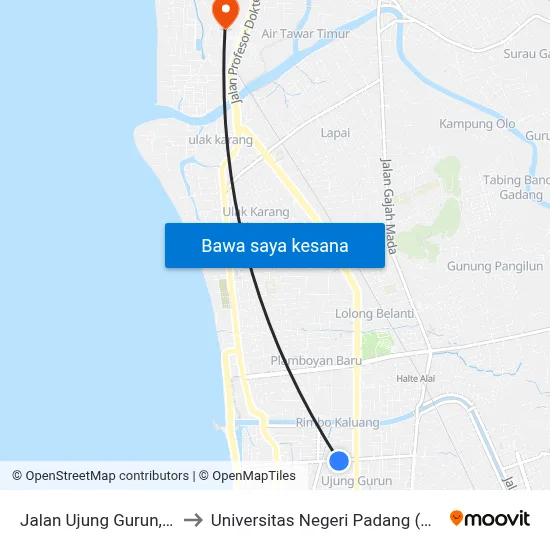 Jalan Ujung Gurun, 51 to Universitas Negeri Padang (Unp) map