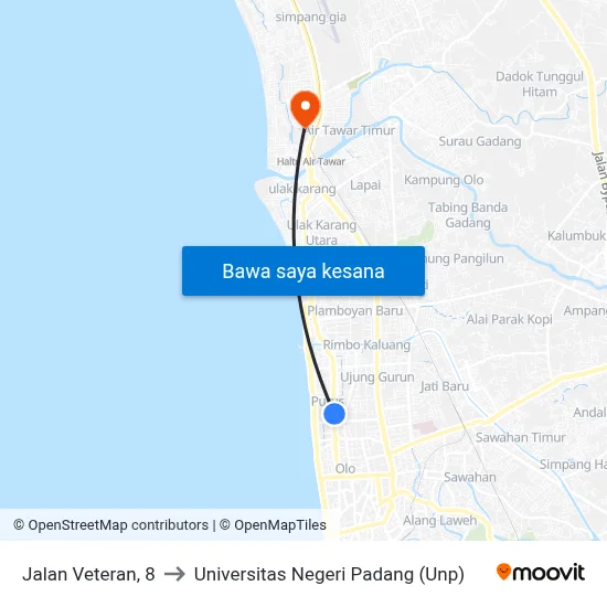 Jalan Veteran, 8 to Universitas Negeri Padang (Unp) map