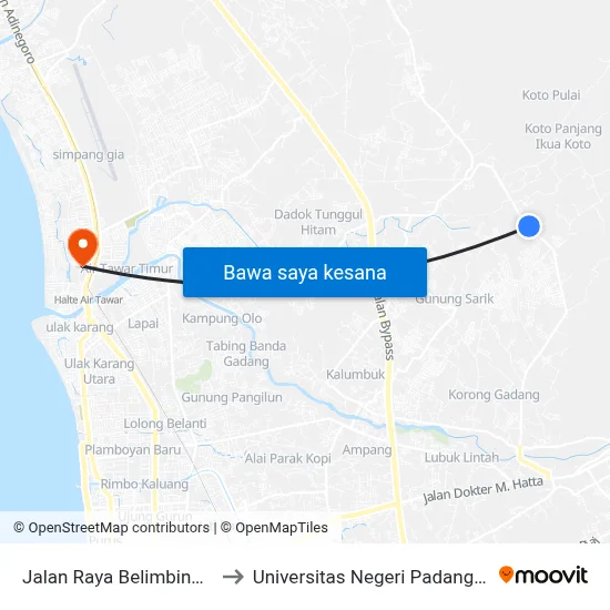 Jalan Raya Belimbing, 18a to Universitas Negeri Padang (Unp) map