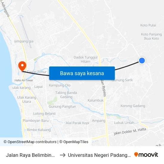 Jalan Raya Belimbing, 18a to Universitas Negeri Padang (Unp) map