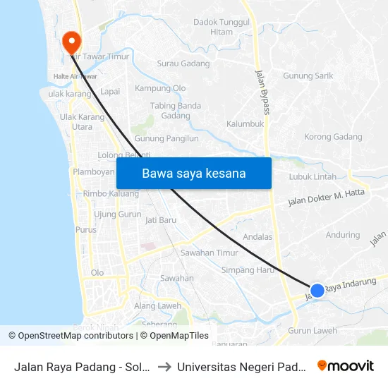 Jalan Raya Padang - Solok, No.32 to Universitas Negeri Padang (Unp) map