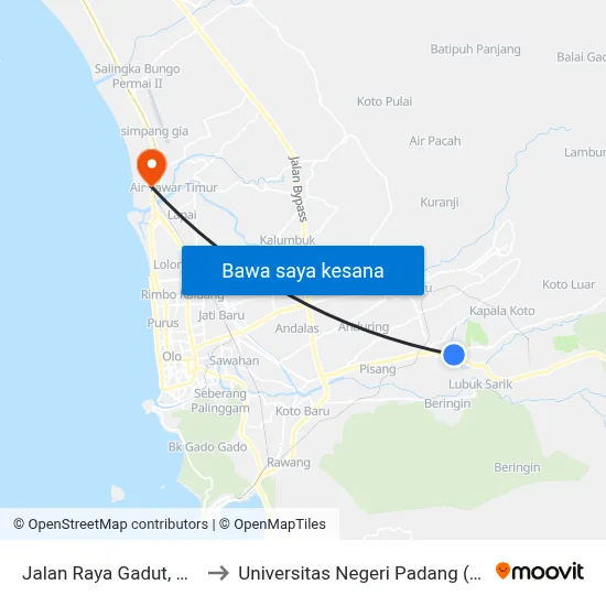 Jalan Raya Gadut, No.2 to Universitas Negeri Padang (Unp) map