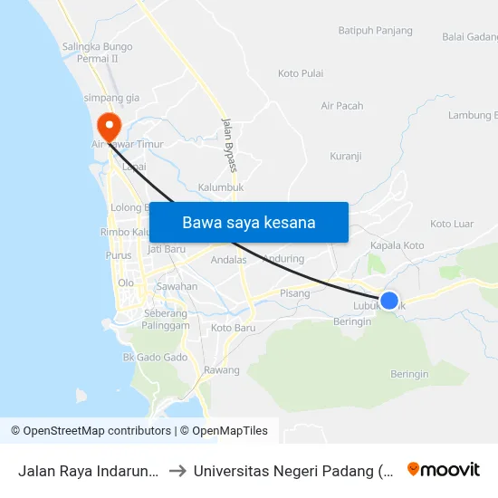 Jalan Raya Indarung, 9 to Universitas Negeri Padang (Unp) map