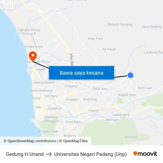 Gedung H Unand to Universitas Negeri Padang (Unp) map