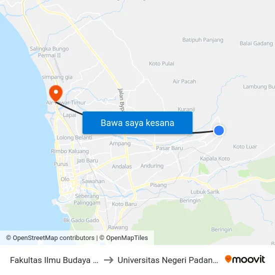 Fakultas Ilmu Budaya Unand to Universitas Negeri Padang (Unp) map