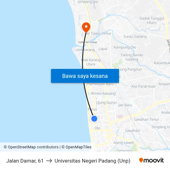 Jalan Damar, 61 to Universitas Negeri Padang (Unp) map